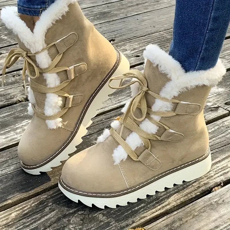

Winter boots, snow boots, thick fleece ankle boots with laces, large size women's boots, women's shoes