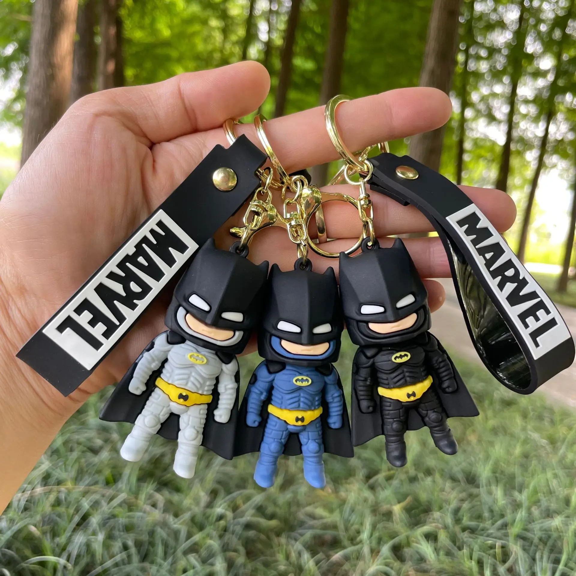 Batman Superhero Keychain Cartoon Doll Silicone Material Movie Peripherals Pendant Toys Gifts