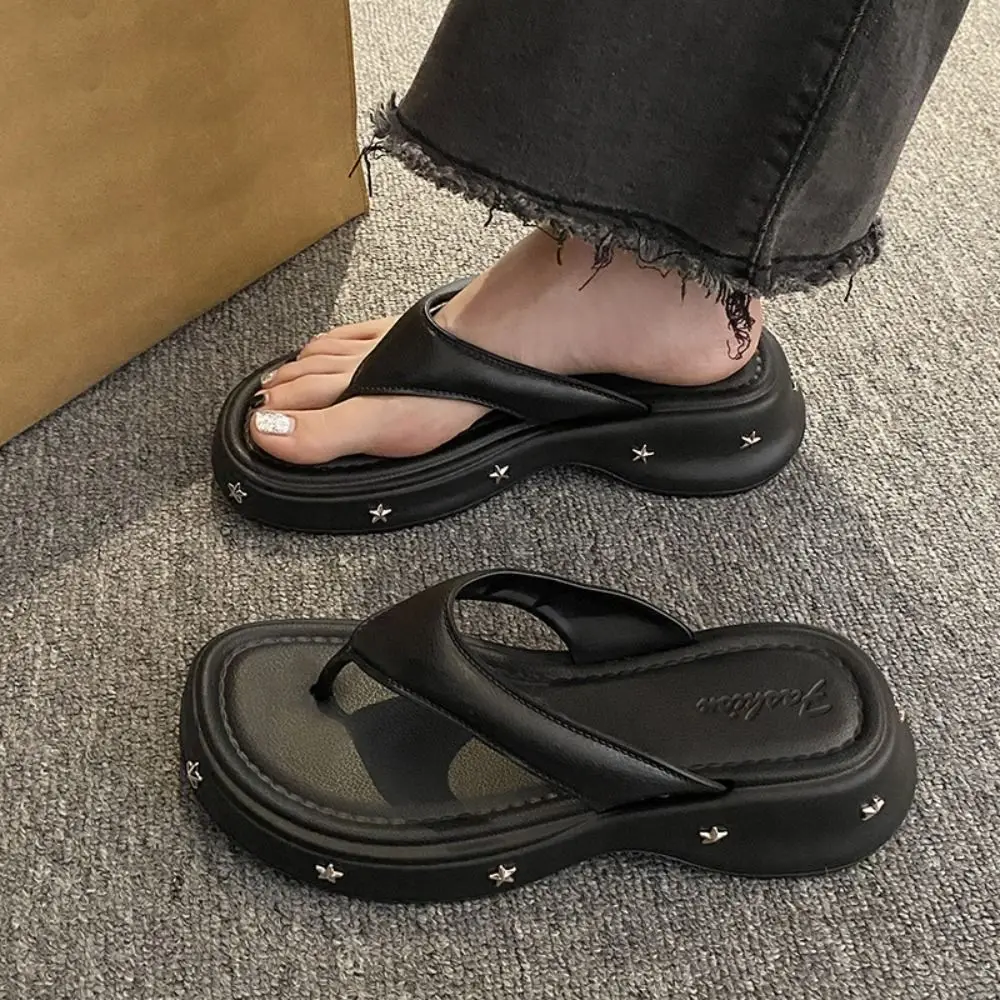 Solid Color Y2K Platform Flip Flops Soft EVA Wedges Thong Sandals Non-Slip Toe Spring Beach Slippers Women Women image 3