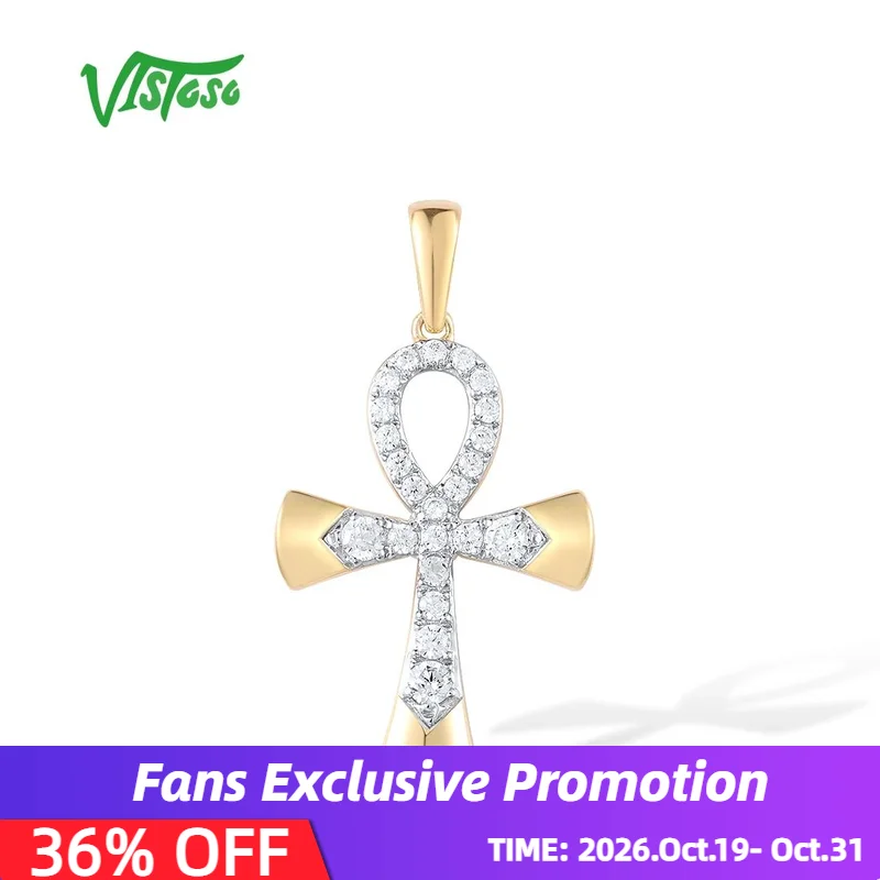 VISTOSO Pure 14K 585 Yellow Gold Pendant For Women Sparkling Diamond Cross Pendant Classic Trendy Gifts Party Fine Jewelry