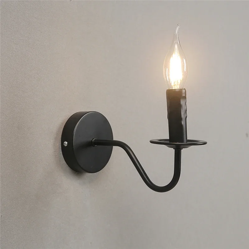 Nordic Candle Wall Lamp Retro Sconces Night Reading Bedside Bedroom Lamp Home Decor Stairs Vintage Loft Sconce Wall Lights