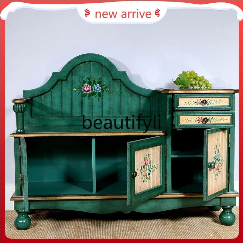 

D2520 American Style Painted Furniture Hallway Shoe Changing Bench Telephone Table Storage Bench Shoe Cabinet