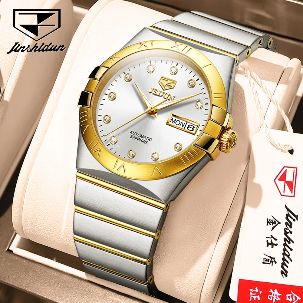 JSDUN Luxury Trend Gold Stainless Steel Watch For Men Import Automatic Mechanical Device Sapphire Mirror Waterproof Date Watches