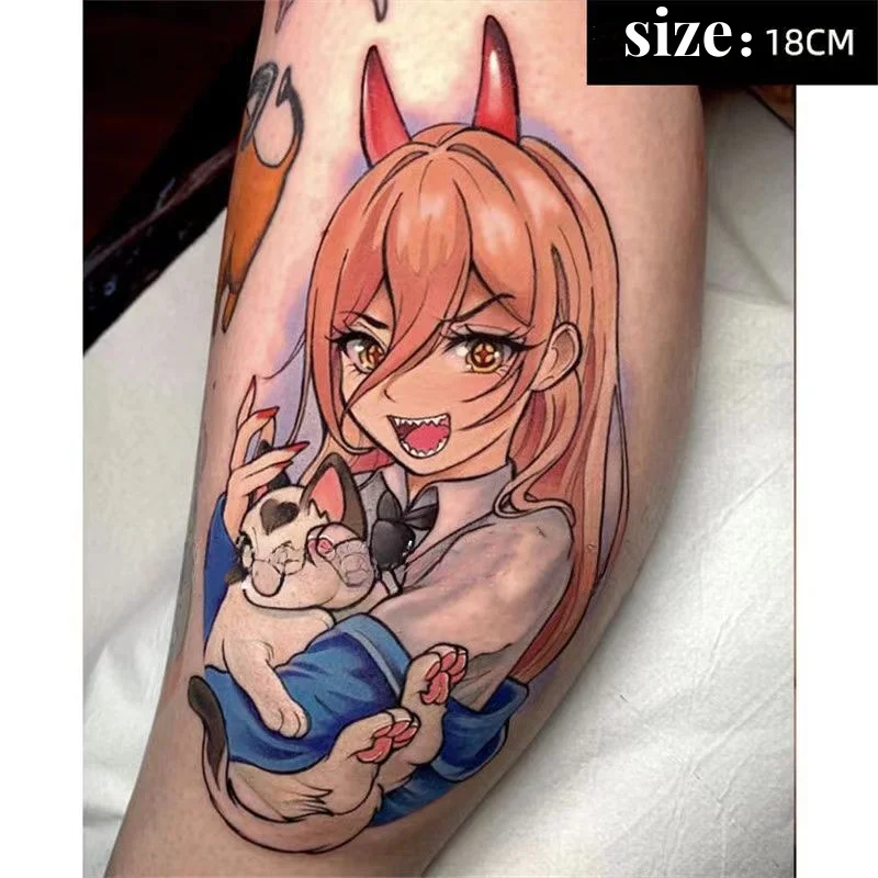

Cute Girl Power Cat Anime Temporary Tattoos for Woman Man Cartoon Waterproof Fake Tattoo Sticker Arm Body Art Transfer Tatoo