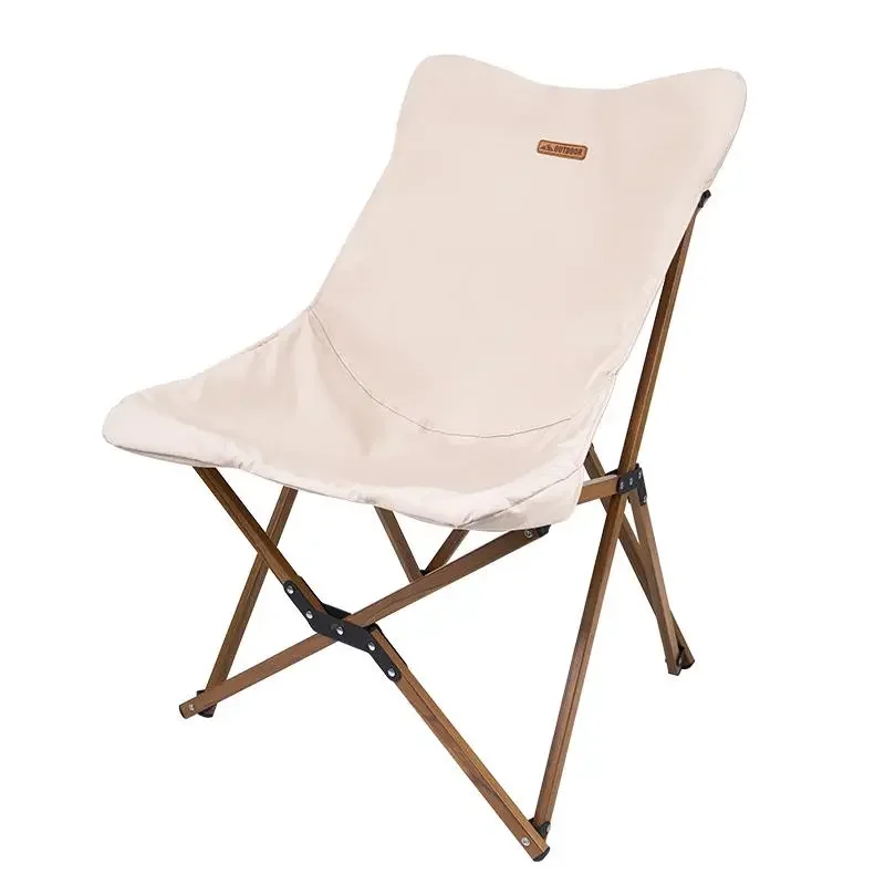 Portable Folding Wooden Camping Chair Moon Shaped Armchair For Outdoor Travel Hiking Picnic Garden