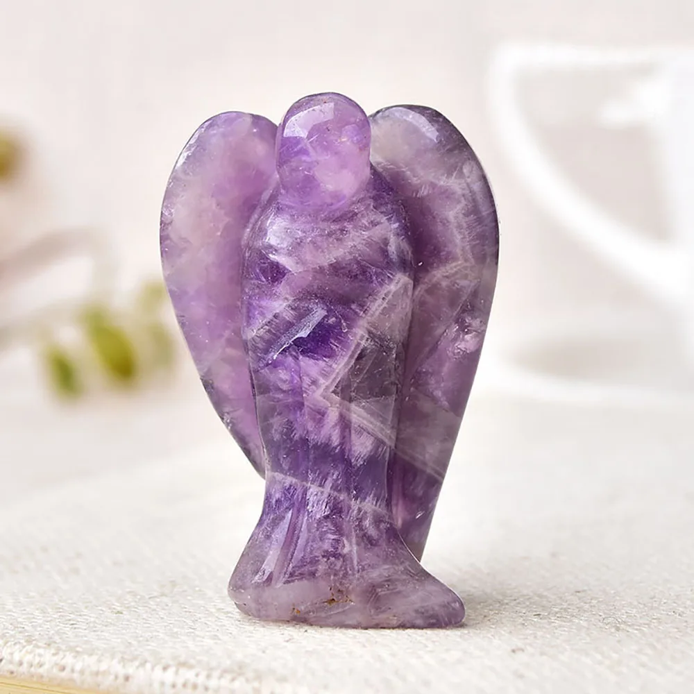 1.5inch Natural Healing Crystal Angel Hand Carved Crystal Angel Figurine Skull Healing Gift Home Office Lucky Decoration