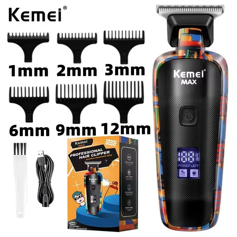 Cortadora de Pelo Eléctrica Kemei KM-5090, Recortadora de Pelo Multifuncional para el Hogar, Maquinilla de Afeitar con Diseño de Grafiti, Afeitadora Eléctrica USB para Hombre