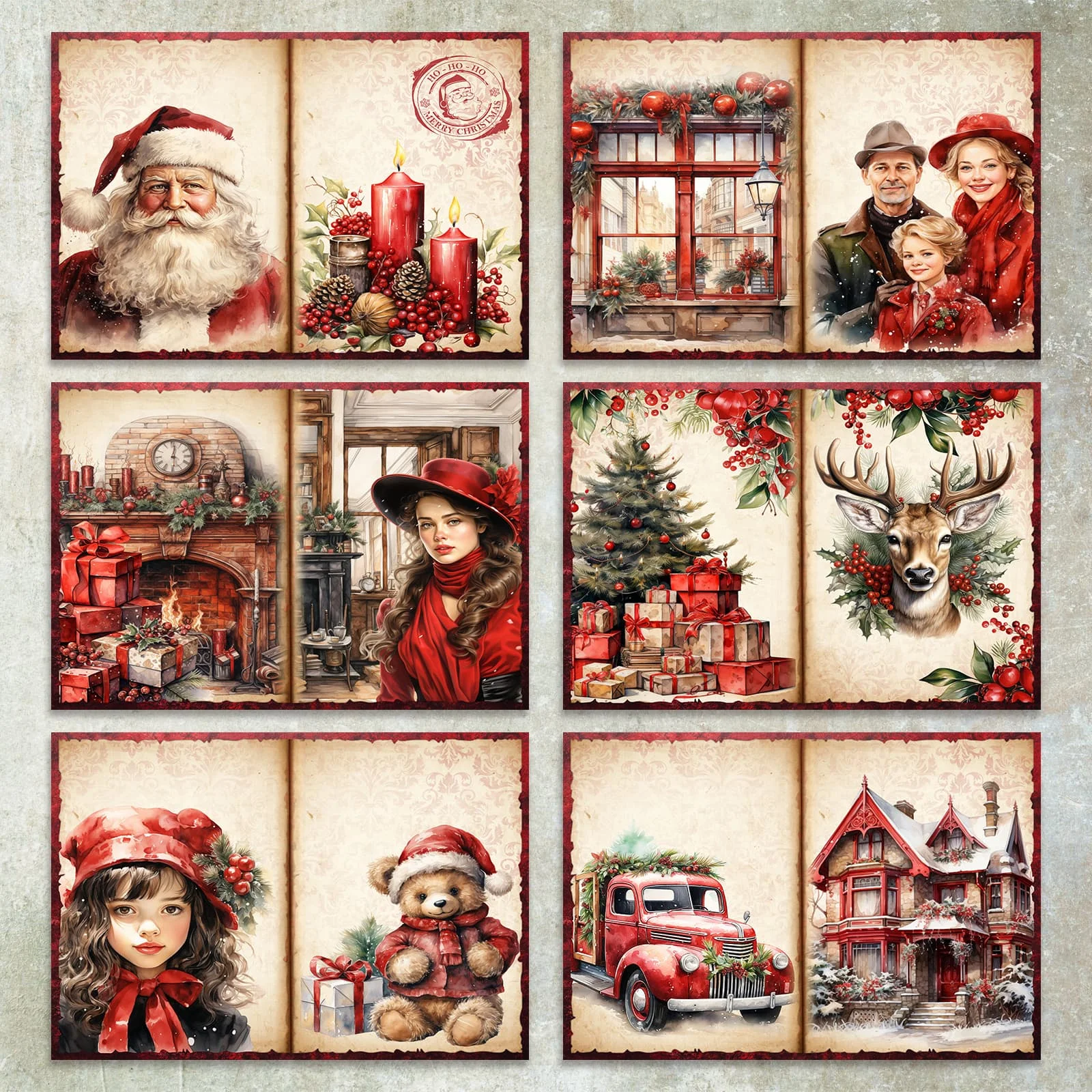 36 Sheets A5 (Festive Christmas Santa Family) Clipping Thin Paper For Bullet Diary, Junk Magazine, Greeting Card Background