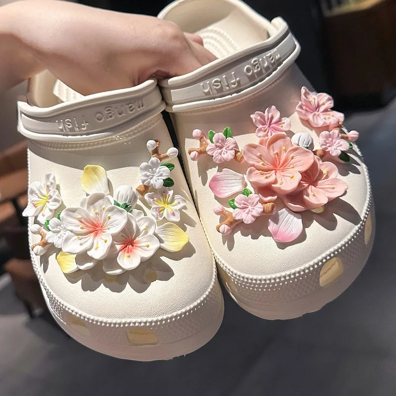 Peach Blossom Series Shoe Charms for Clogs, Resin Jibbitz DIY Decor Buckles, Sandals & Slippers Accessories