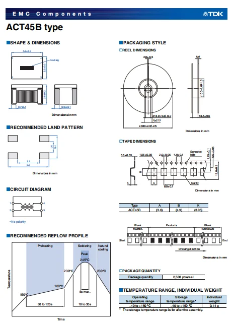 ACT45B-101-2P-TL003 Common mode filters Automotive signal line (for power train/safety) ACT series Compliant with AEC-Q200