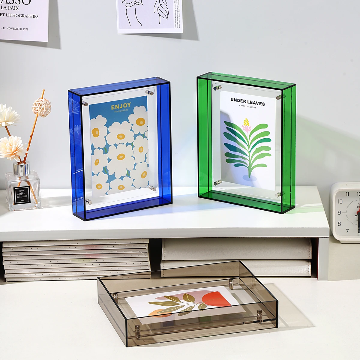 Plastic Rectangle Hollow Picture Frames Acrylic Photo Frame Two Side Case Transparent Drawing Framework Home Decorations