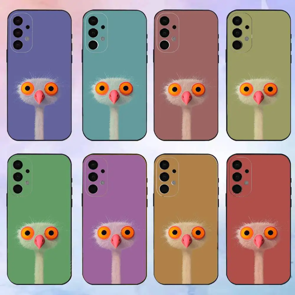 Cute Fluffy Ostrich phone Case For Samsung S25,24,21,22,23,30,Ultra,20,Plus,Fe,Lite,Note Black Cover