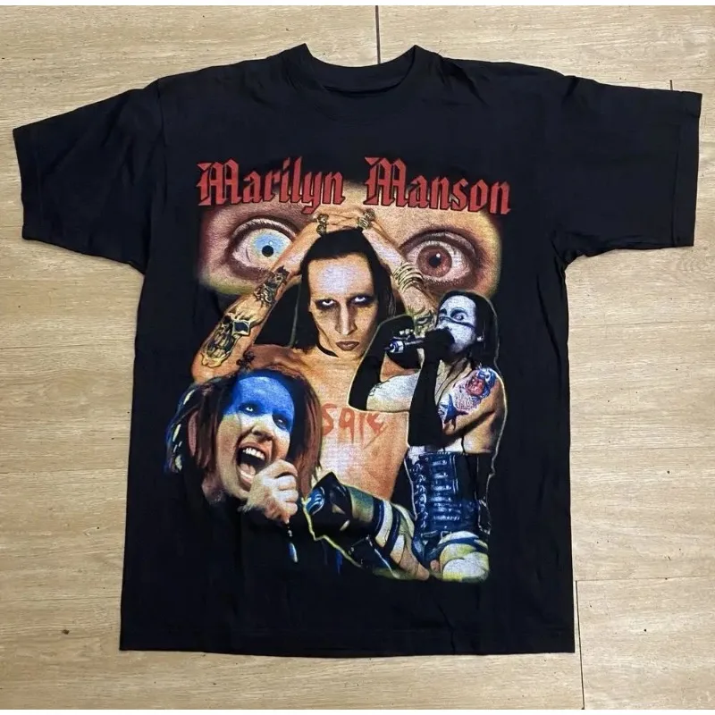 Marilyn Manson Rare Vintage Print T-Shirt Men's and Women's Cotton Short Sleeve Casual Oversized Top Fashion Clothing