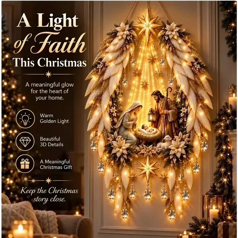 Christmas Bethlehem Star of Faith Lighted// Nativity Wall Decor Glowing Christmas Hanging Ornament LED Lights Indoor Decor Party - view 6