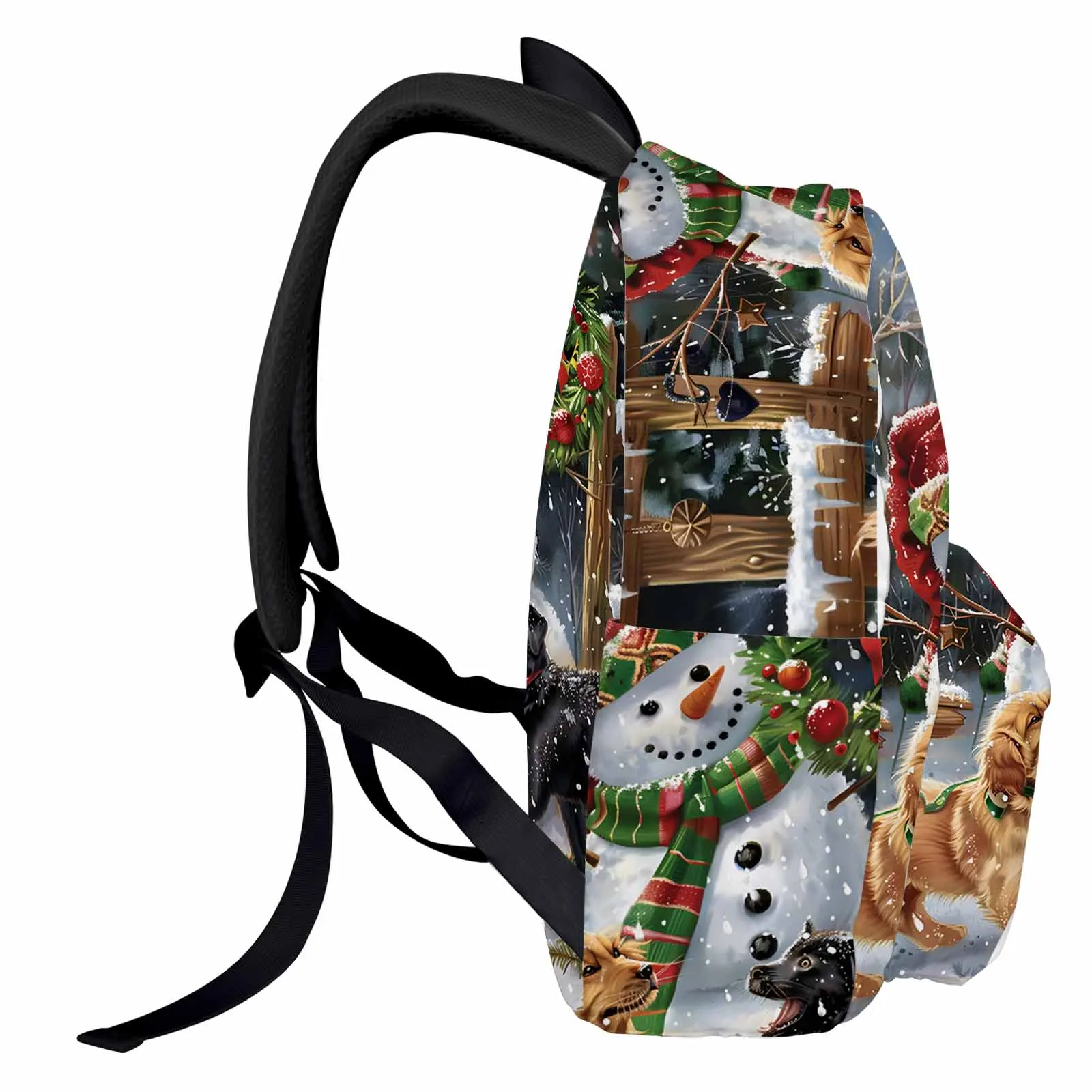 

Christmas Dog Snowman Fence Backpack Teenagers Student School Bags Laptop Custom Backpack for Men Women Travel Bag