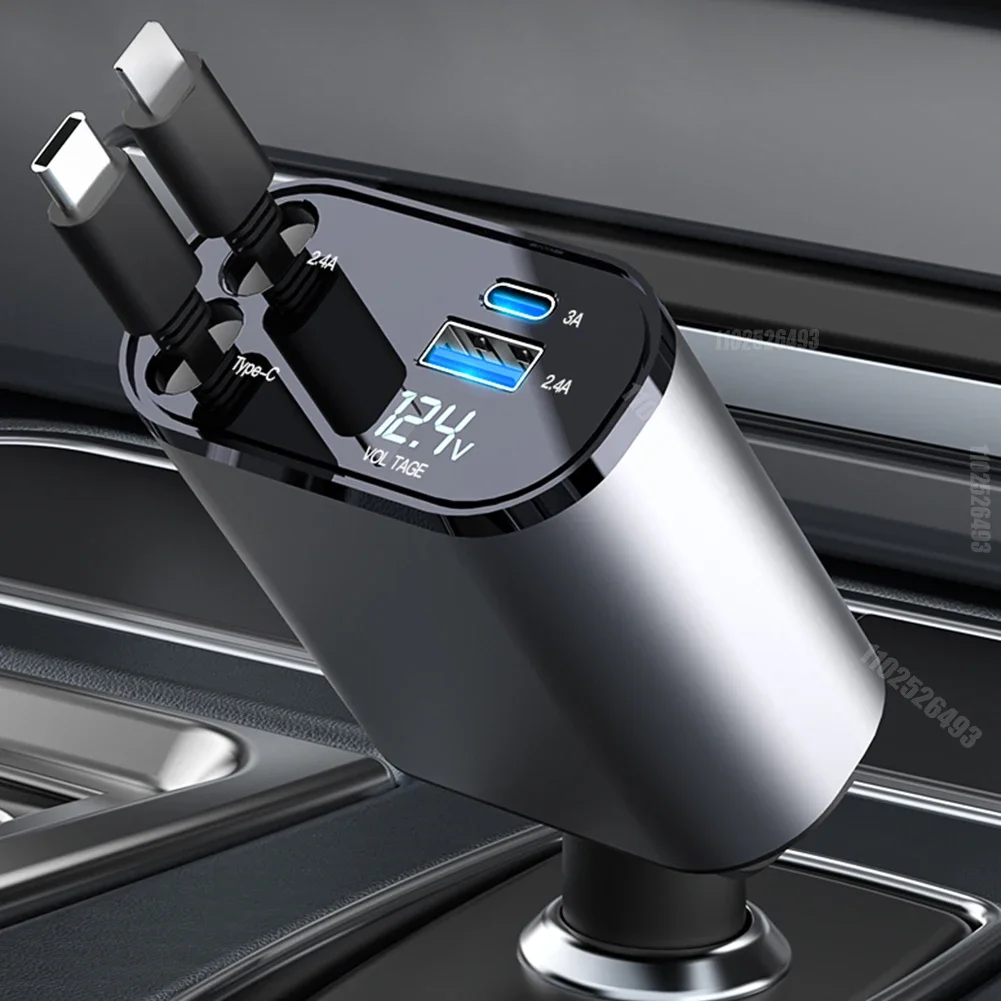 格納式車載充電器-4-in-1-高速車載電話充電器-2-usb-ポート充電アダプター-android-携帯電話用自動車アクセサリーインテリア