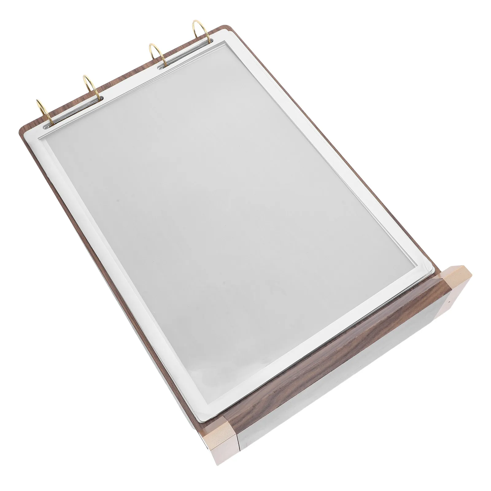 Natural Walnut Wood Flip Menu Holder Stand Tabletop Sign Display for Restaurants Coffee Shops 6 Pages 12 Sides A4 Desktop Menu