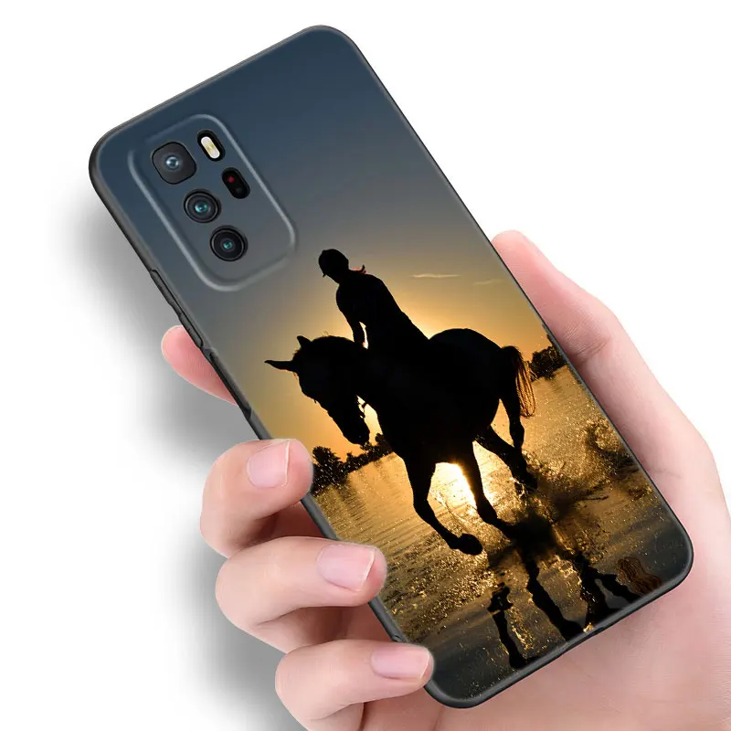 Caixa de telefone de silicone preto para Xiaomi, Cavalo Animal, Caixa do telefone, POCO X3, X4, NFC, F3, F4, GT, F5, M3, M4, M6, X5, X6 Pro, 5G, C55, C65, M5