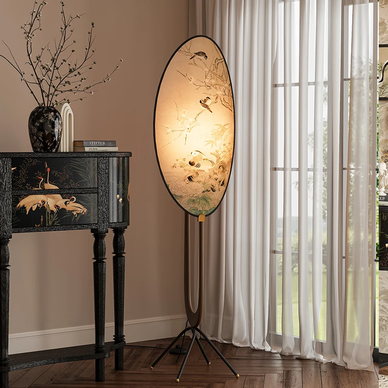 New Chinese Floor Lamp Antique Screen French Retro Song Dynasty Aesthetic Designer Living Room Table Floor Lamp Vertical Lamps