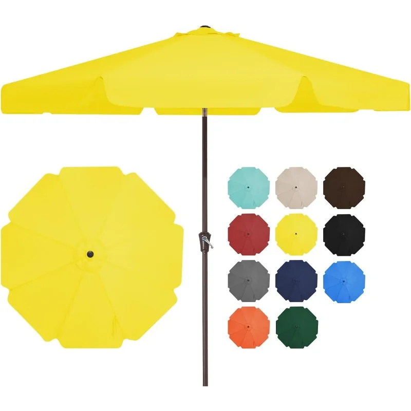 9FT Patio Umbrellas Outdoor Large Market Umbrella With Push Button Tilt and Crank Lift System 8 Sturdy Ribs UV Protection