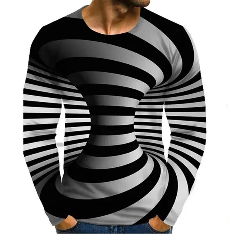 Men's Graphic Optical Illusion T-shirt 3D Printed Long Sleeve Daily Tops Streetwear Round Neck Graphics Tees Apparel Cool Tshirt