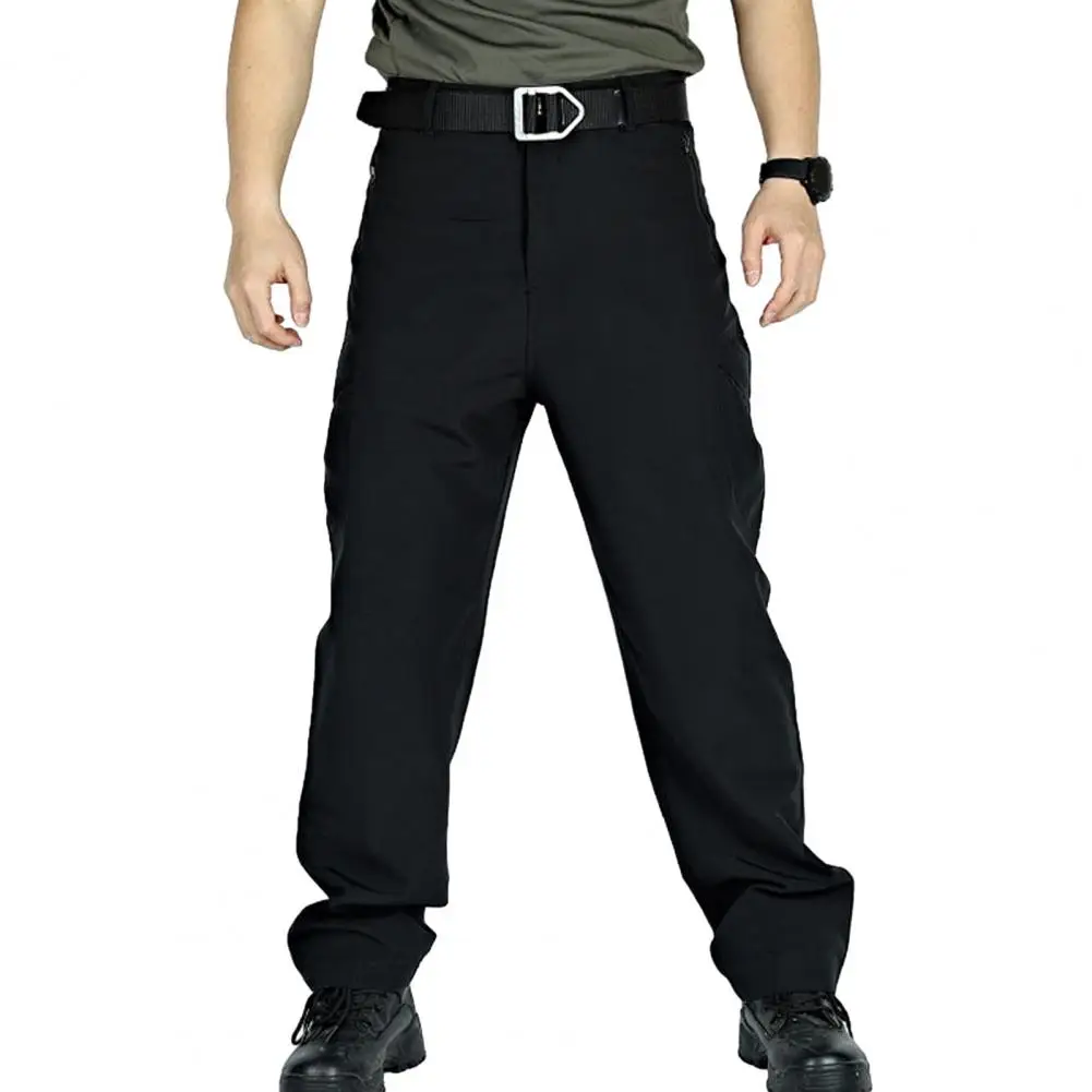 Men Cargo Pants Mid-rise Button Zipper Fly Outdoor Casual Pants Pockets Wide Leg Quick Drying Sport Long Trousers