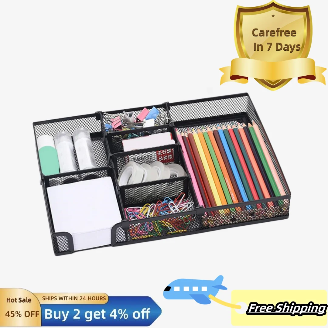 

Desktop Organizer Metal Iron Mesh Large Capacity Compartment Adjustable Multifunctional Storage Non-slip Makeup Tools Holder Sta