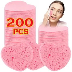 10-200Pcs Heart Shape Compressed Facial Sponges Natural Wood Pulp Cotton Face Cleansing Pads Exfoliating for Cleansing Reusable