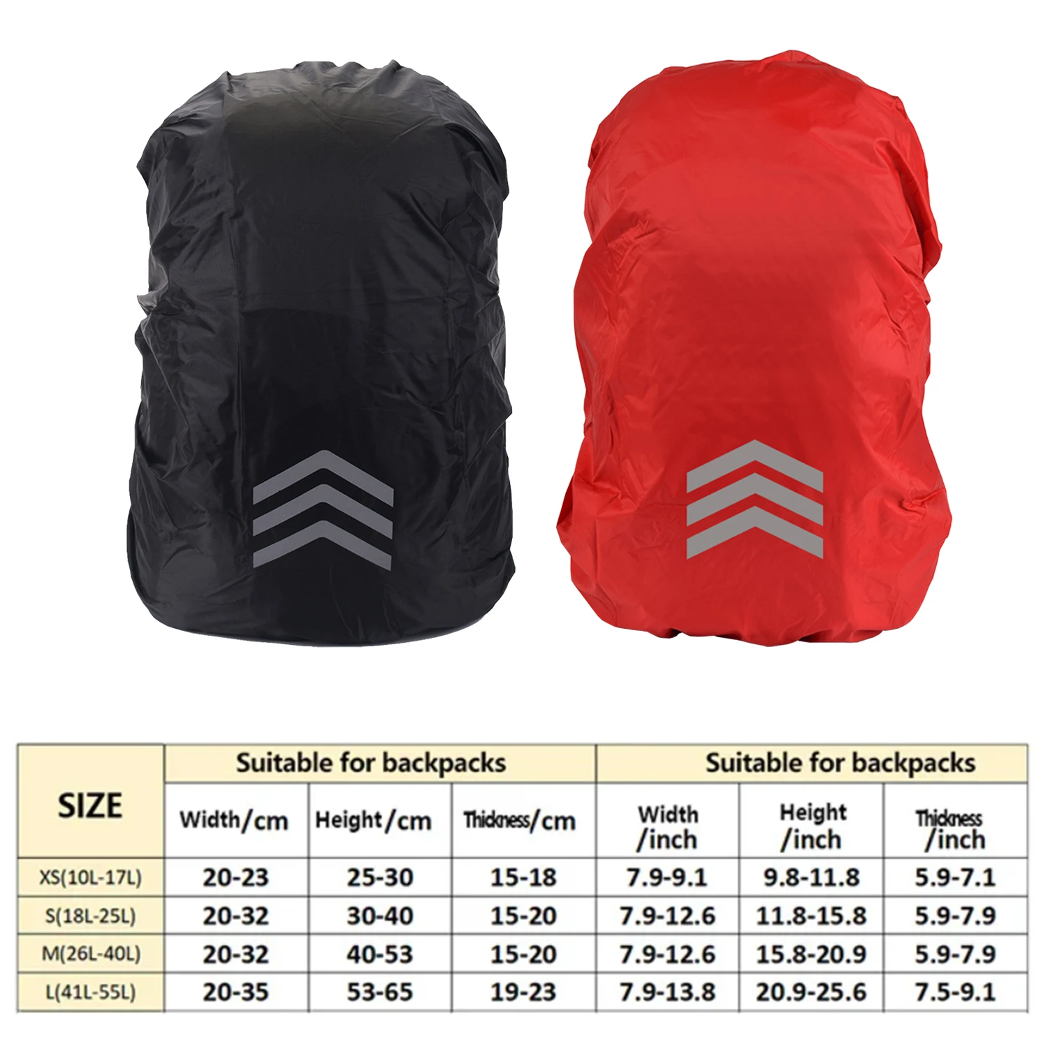 10-55L Waterproof Backpack Case, Reflective Bag Rain Cover, Protector for Backpacks, Water Proof Pack Travel Cover, Black Red