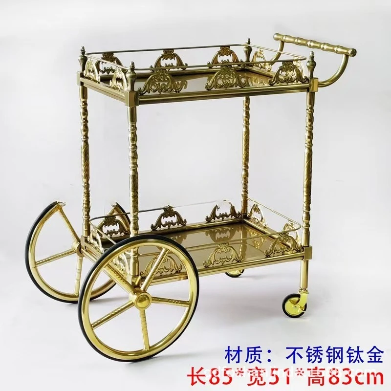 Hotel snack trolley three-layer wine cart tea cart stainless steel roast duck flake truck mobile dining car commercial restauran
