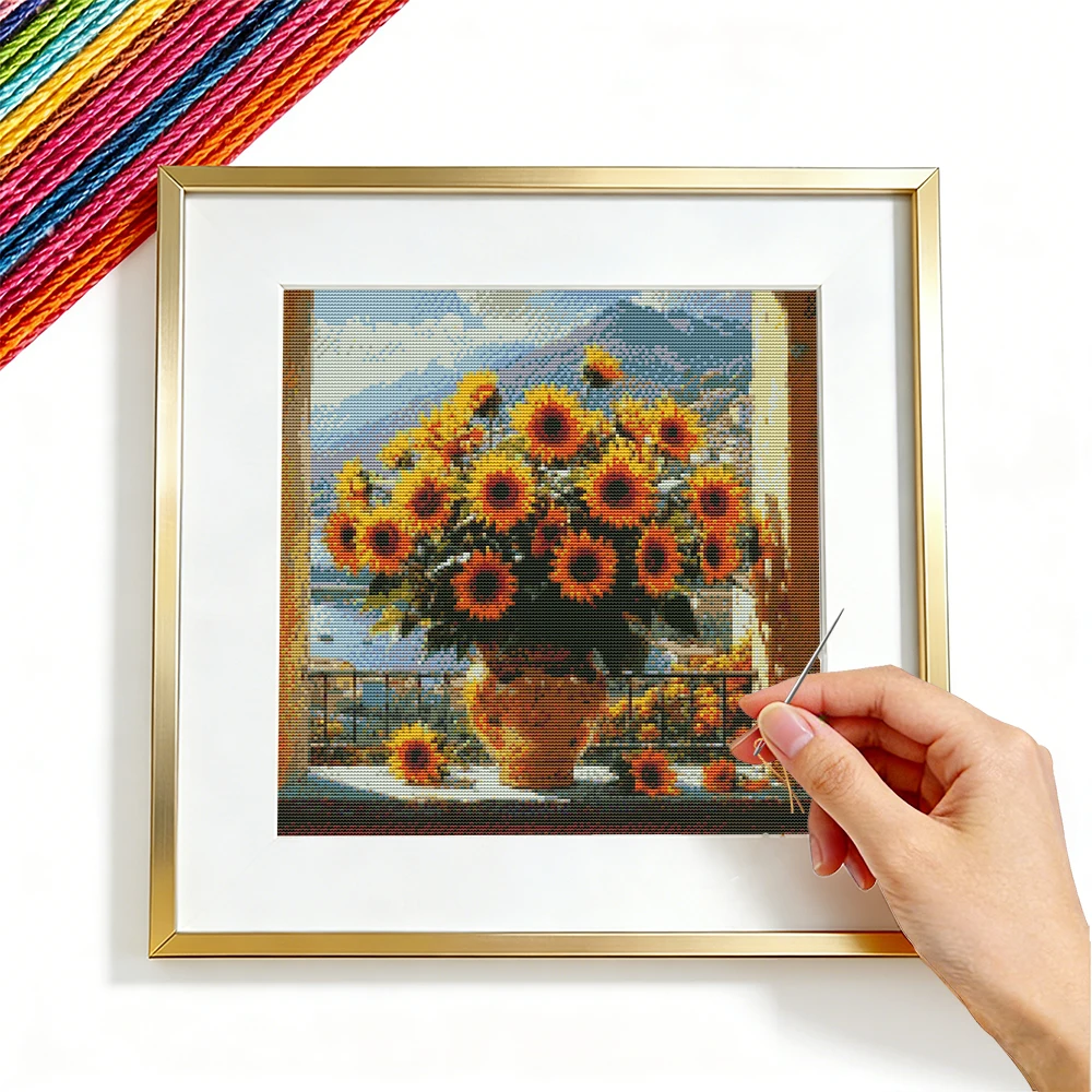 

Cross Point Embroidery Kit Sunflower 11CT DMC Thread Printed Canvas Floral Handmade Wall Decor Picture Needlework