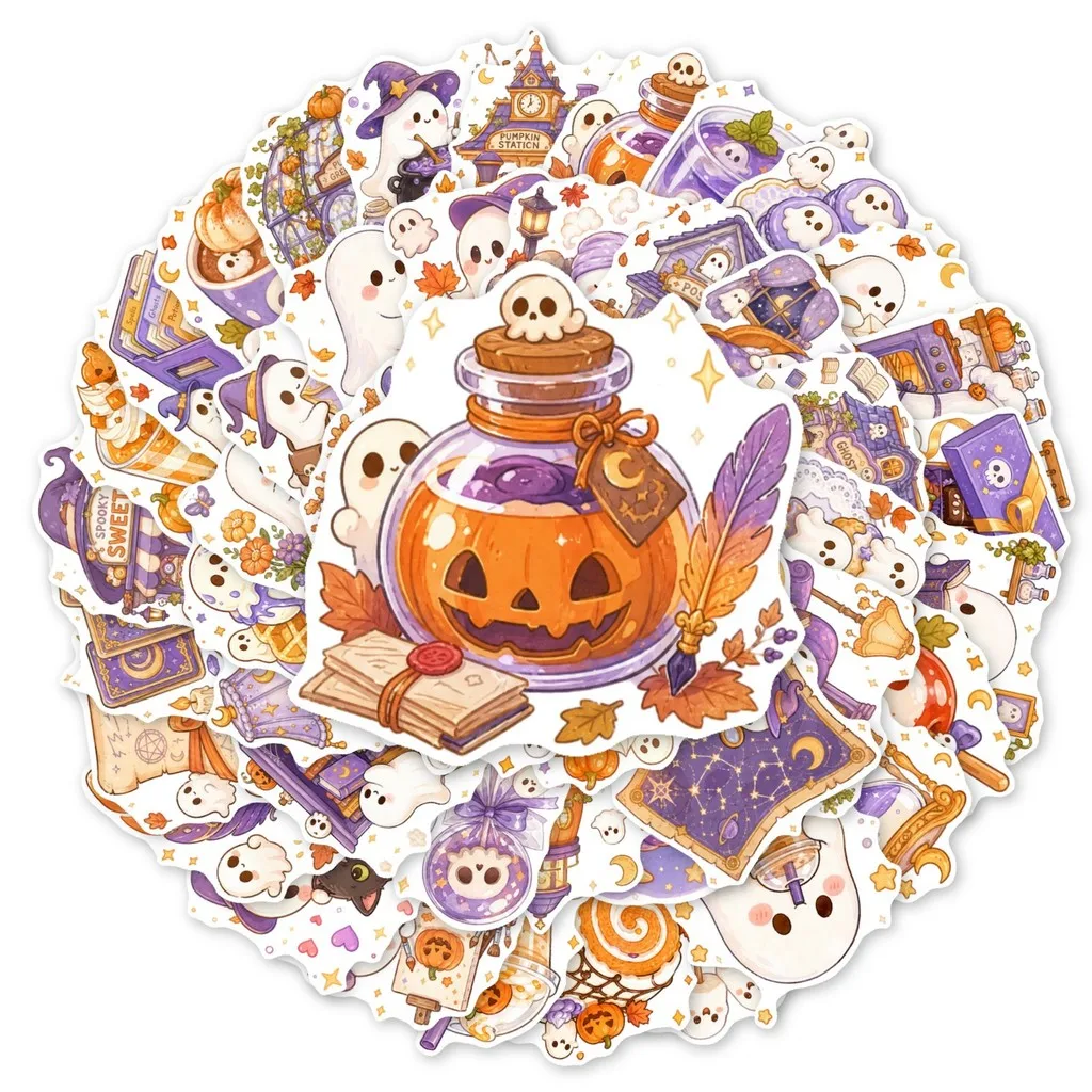 50Pcs Healing Pastel Halloween Stickers, Cute Ghost Pumpkin Dessert Doodle Waterproof Decal for DIY Journal Giajar Sticker Store