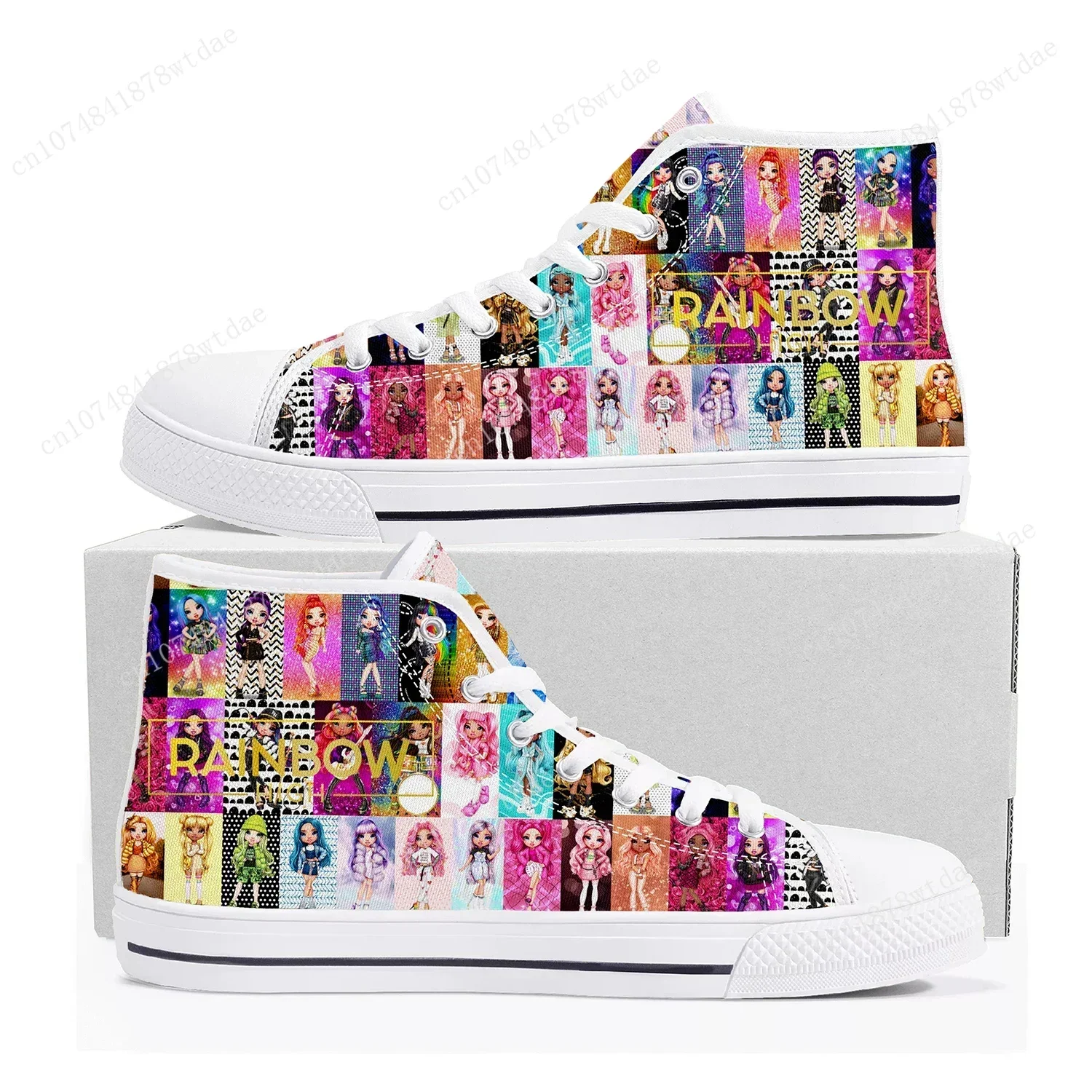 Rainbow High Girls High Top Sneakers Mens Womens High Quality Canvas Sneaker Comics Manga Couple Customized Shoes