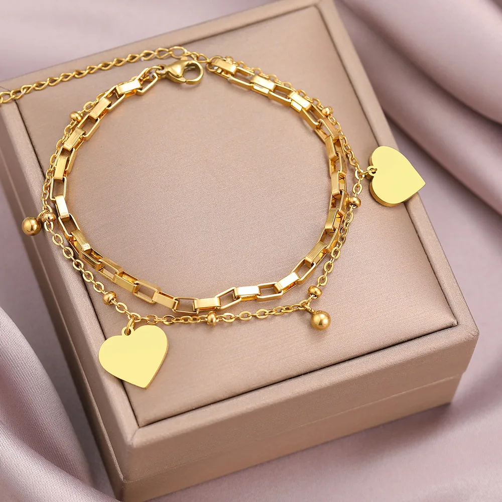 1PC Women's Fashion DIY Double layer Stainless Steel Love Pendant Bracelet Bracelet Date Travel Banquet Party Dressing Gift image 4