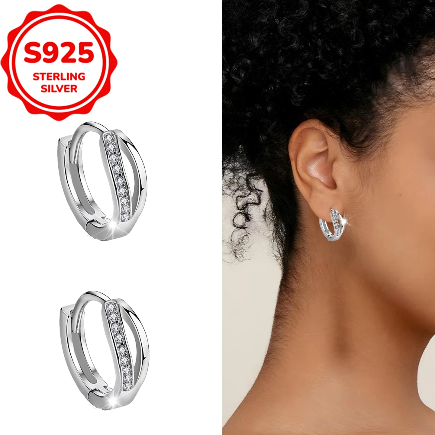 1 par de pendientes de plata de ley 925 con circonita de doble capa, perfectos para regalar entre amigos, reuniones y banquetes