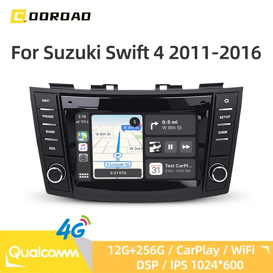 CarPlay Android 13.0 GPS Navigation 4G WiFi Bluetooth Multimedia Player RDS DSP Stereo Car Radio For Suzuki Swift 4 2011-2016