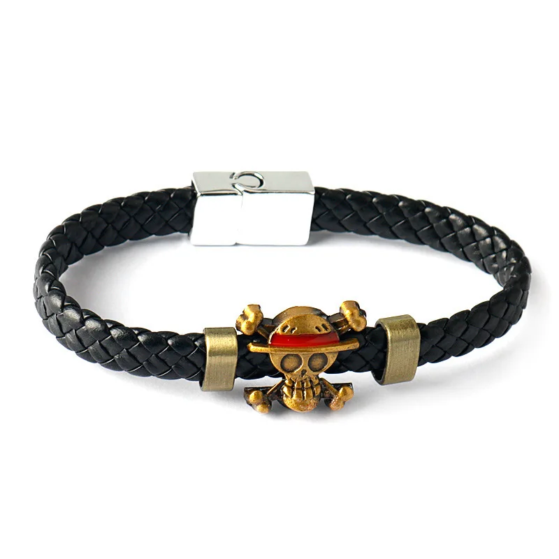 Anime One Piece Bracelet Luffy PU Bracelet Cosplay Accessories Straw Hat Pirate Jewelry Leather Bracelet Birthday Gifts