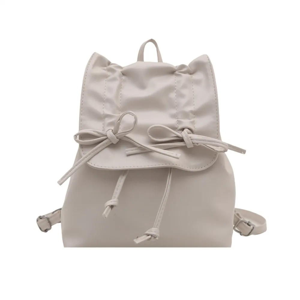 

Casual Tie Bow Backpack Large Capacity Solid Color Pu Leather Backpack Korean Style Handbag Student School Bag Spicy Girl