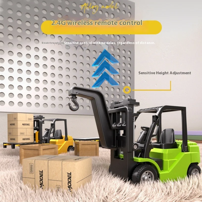 Nova cor dupla 1:64 mini empilhadeira liga verde simulação controle remoto 2.4g reboque engenharia veículo controle mini brinquedo