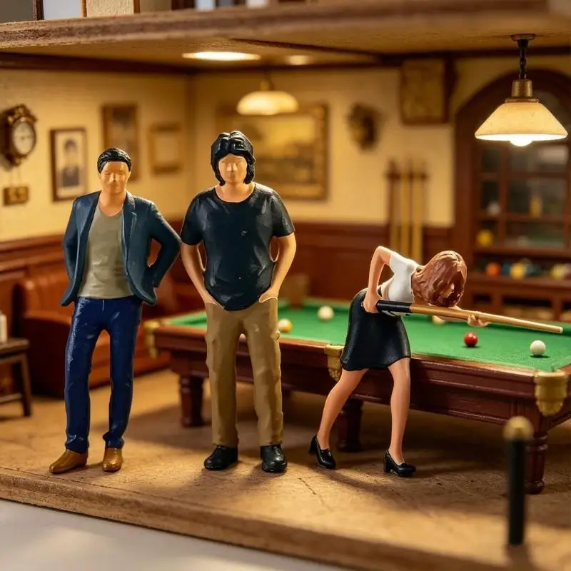 1:64 Scale Billiard Girl And Business Suit Man Miniature Resin Figurines For Home Decors Dioramas Display Railway Layout B03E