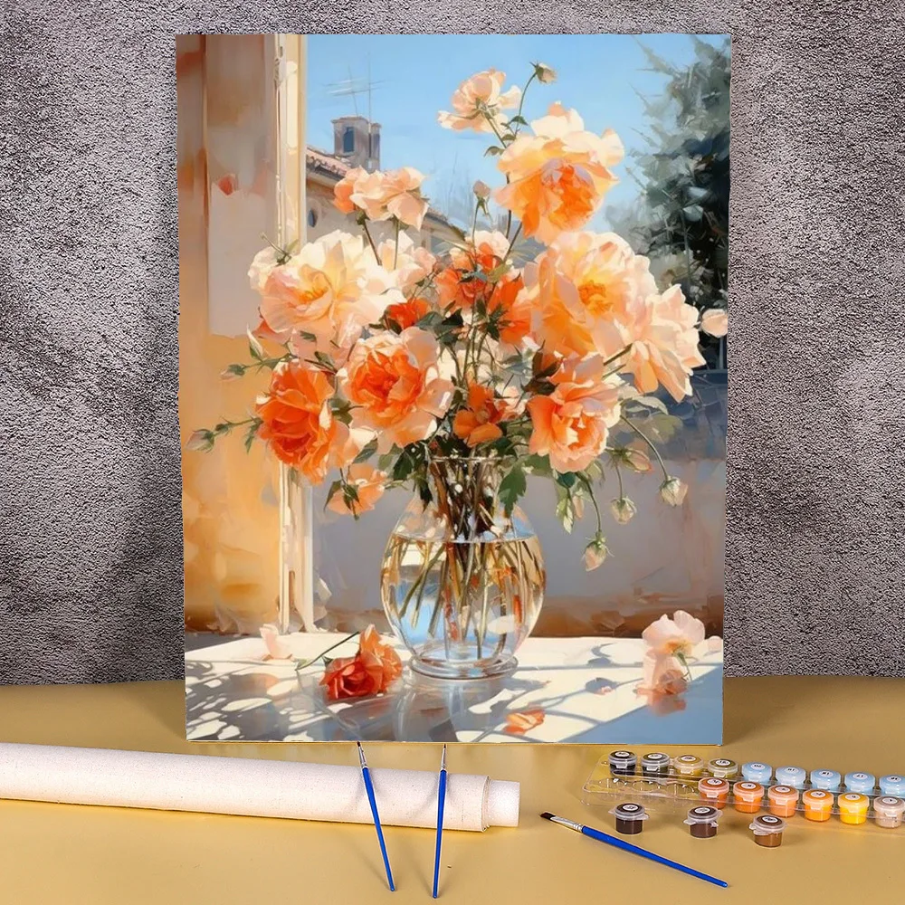 

Painting By Numbers For Adults DIY Kits HandPainted Art Rose Flower On Canvas Oil Picture Package Drawing Coloring By Number