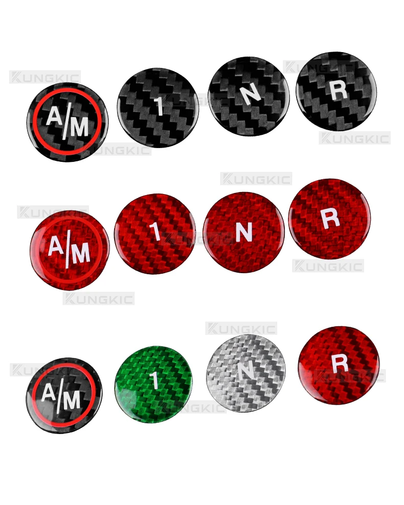 Dreifarbiger trockener Kohlefaser-Aufkleber für Abarth 595 695 2012–2017 2018 2019 2020 2021 2022 2023 2024 Automatik-Schaltknopf – Detail 2