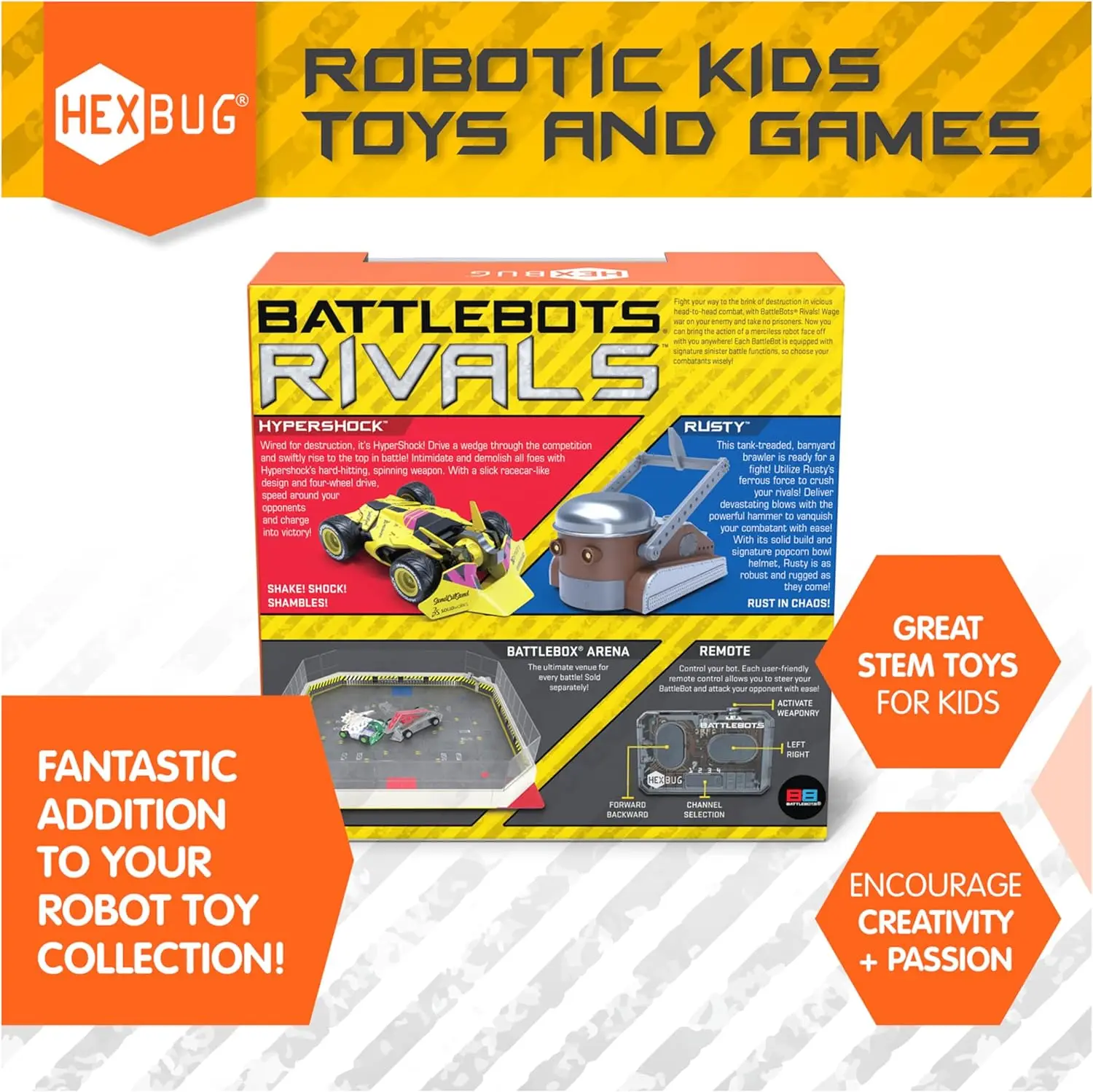 HEXBUG BattleBots Rivals 6.0 Rusty and Hypershock, Remote Control Robot Toys for Kids, STEM Toys for Boys and Girls Ages 8 & Up,