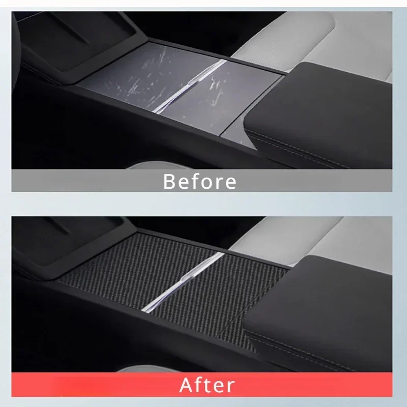 For Tesla New Model 3 Highland 2024 Central Control Panel Real Carbon Fiber Console Cover Panel Patch Sticker Car Accessories