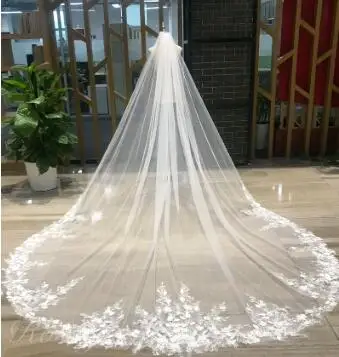 Wedding Elegant Flowers With Pearl Floral Bridal Veil Lace Floral 1 Tier Ivory Long Veil With Comb Veil Cathedral Veil