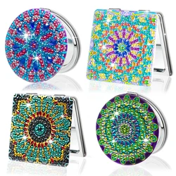 1pc/Set DIY Mandala Diamond Art Mirror Kits for Adults 4 Styles Crystal Rhinestones Flowers Diamond Painting Mirror Compact