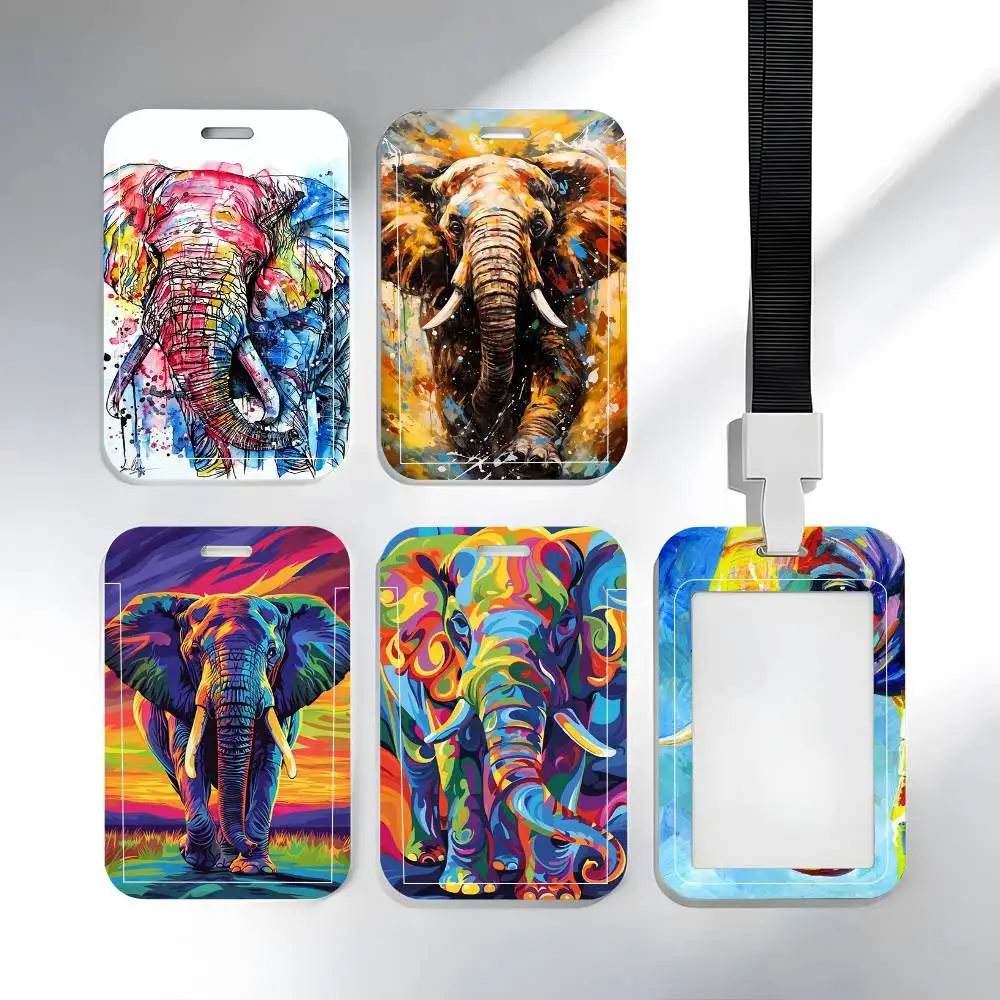 

1pc Animal Abstract Elephant ID Card Sleeve School Card Access ID Card Bus Meal Card Protective Sleeve Easy Push