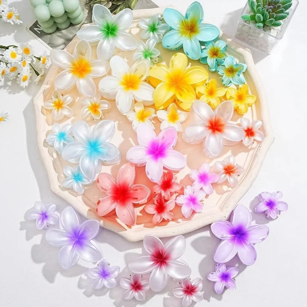 

3Pcs/Set Plumeria Gradient Flower Hair Claw Clip Acrylic Hair Accessories Ponytail Clip Hairpin Women Girl