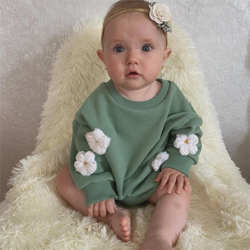 New Style Baby Cotton Rompers Jumpsuit Active Toddler Boys Girls Sweatshirt 3d Clouds Flowers Decoration Bodysuit Outfits