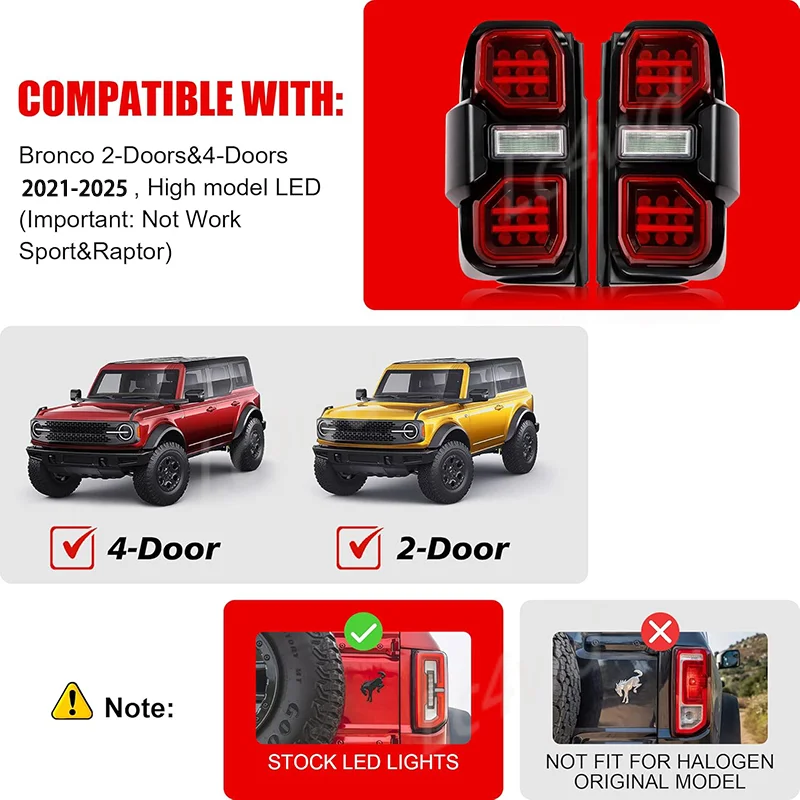 LC4WD 4x4 Exterior Accessories Raptor Style LED Tail Lights W/ Brake & Reverse For Ford Bronco 2021+( Excluding Raptor, Sport )